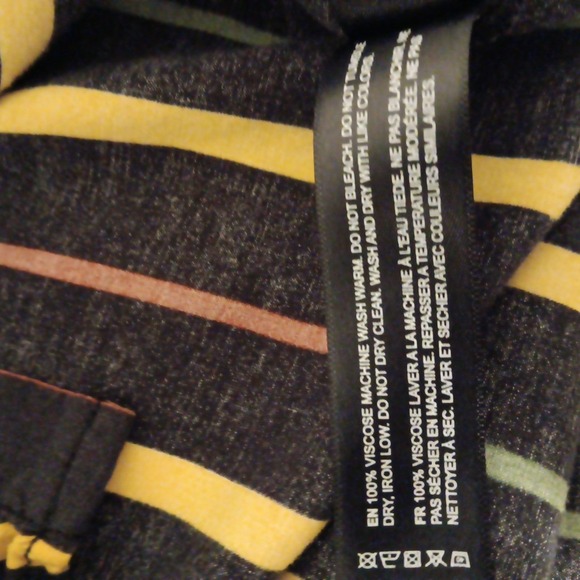 Denim & Flower Men's Button-up Shirt Sz. L Black w/Red/Yellow/Green Stripes - Picture 7 of 9